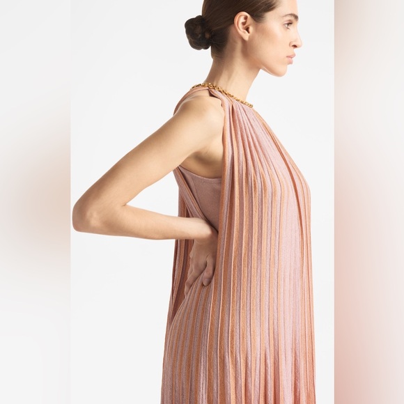 St John New Sparkle Sunburst Pleated Halter Chain Neck Gown Size XL $2,995.00 - Picture 4 of 16